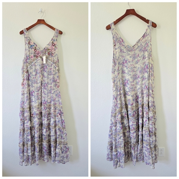 Sundance Dresses & Skirts - NWT Sundance Embroidered Sleeveless Maxi Dress Tiered Lined Slip size XL